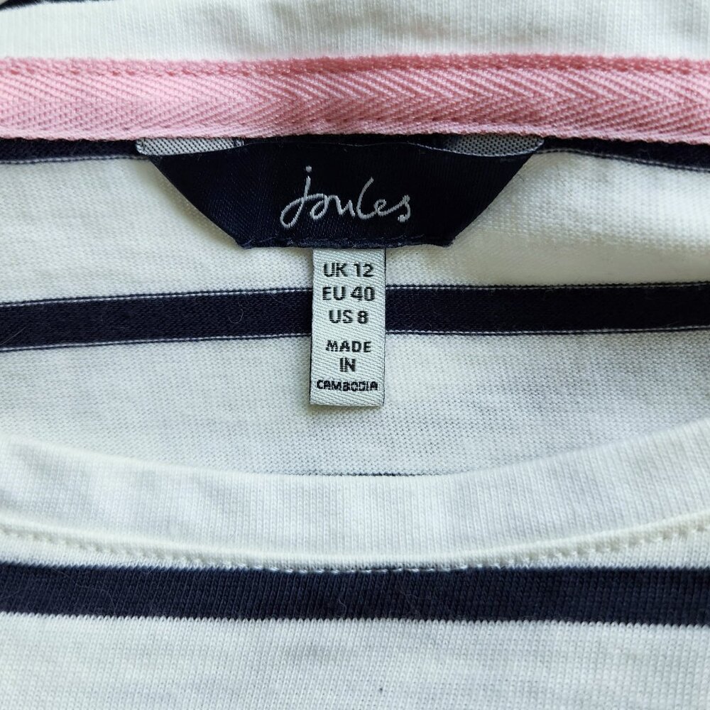 JOULES US sz 8 Women Harbour Floral Printed Cotton Jersey Top Navy White Stripes - Picture 8 of 11